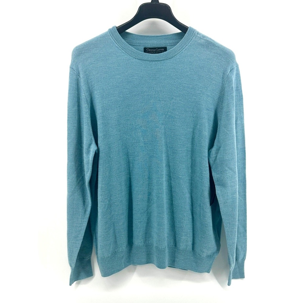Christian Lacroix Sweater Mens XL Blue Solid Regular Fit New With Tags Luxury